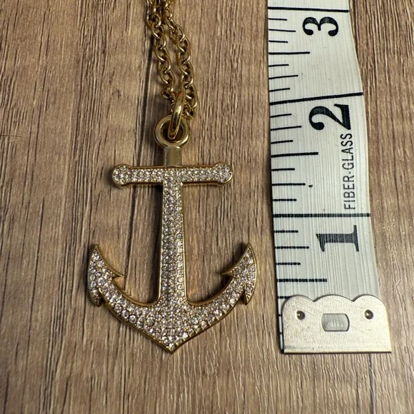Coach Gold-Tone Anchor Pendant Necklace with Pave Crystals - Picture 8 of 8